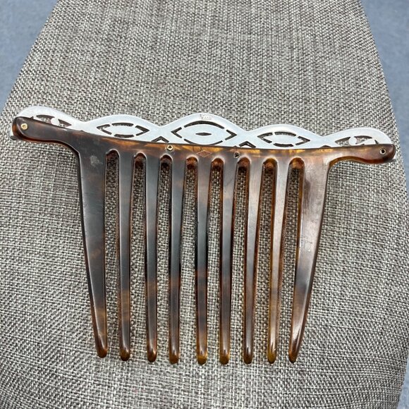 F. & Co. Vintage Hair Comb As Is 3 In Platinum Tortoiseshell Rhinestones Retro - Picture 10 of 10